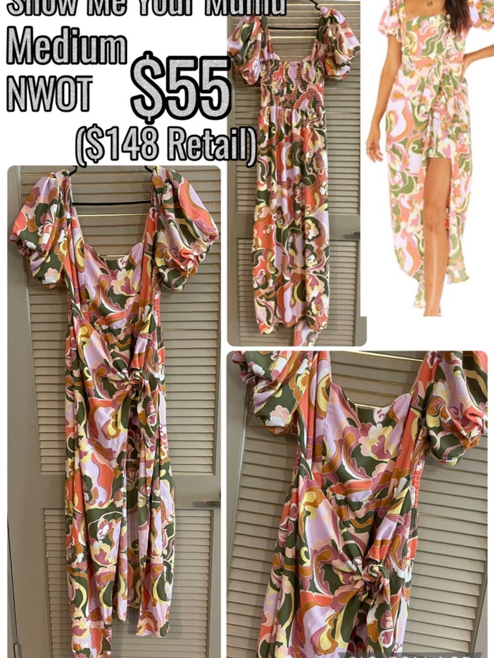 Show Me Your Mumu Tie-Front Maxi Dress in Pink, Green & Orange